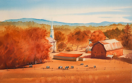 Peacham Farm - "Watercolor Painting" - Painting for Room - 22.4x15 Inches - [Ando0010]